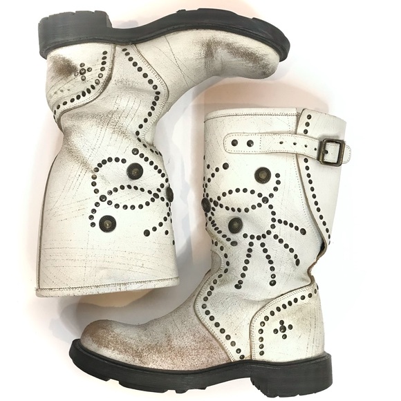 ASH Studded Boots Buckle Strap Distressed Engineer - Picture 15 of 15